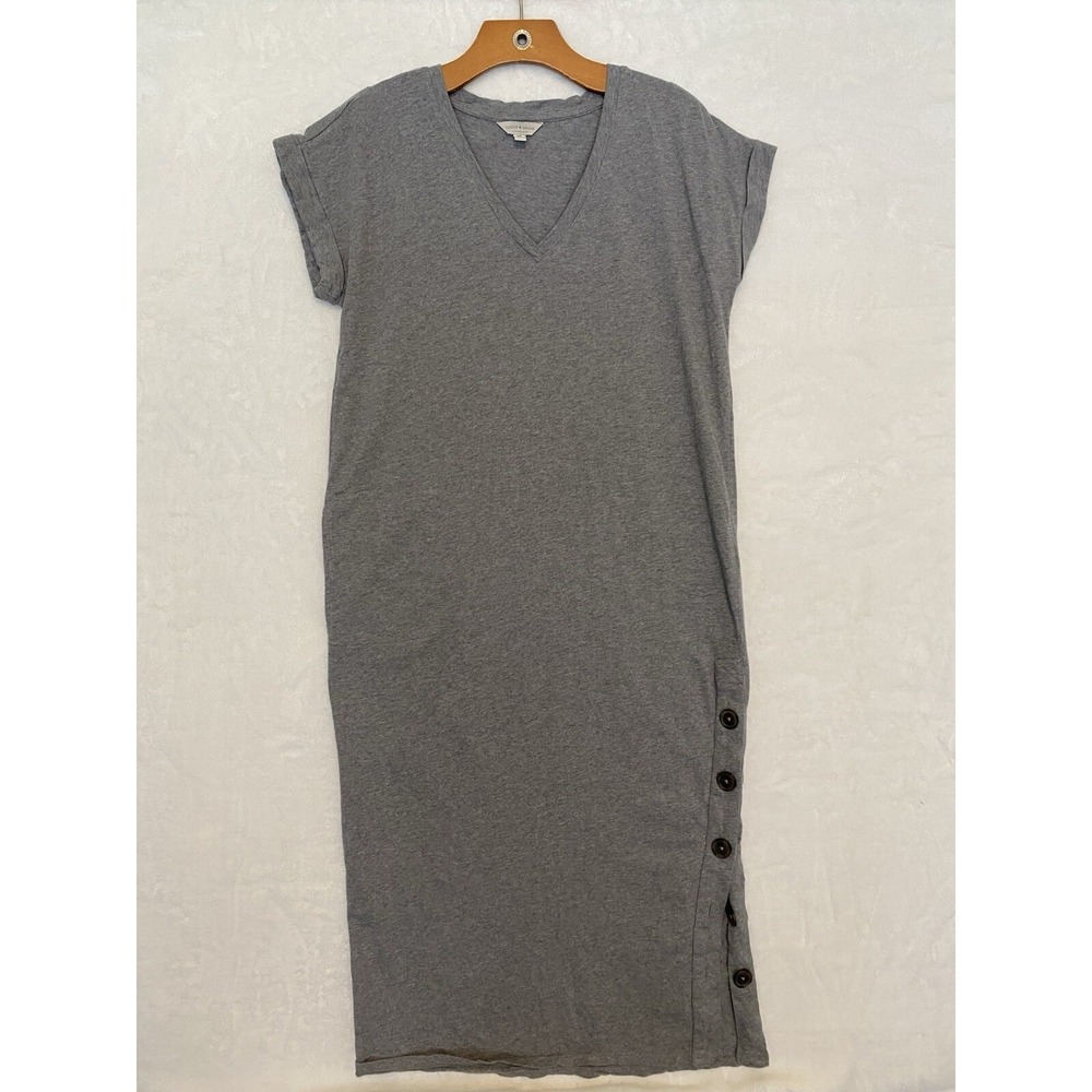 Lucky Brand Women's Small‎ Gray Dress T-shirt Style W/ Button Side Gorpcore